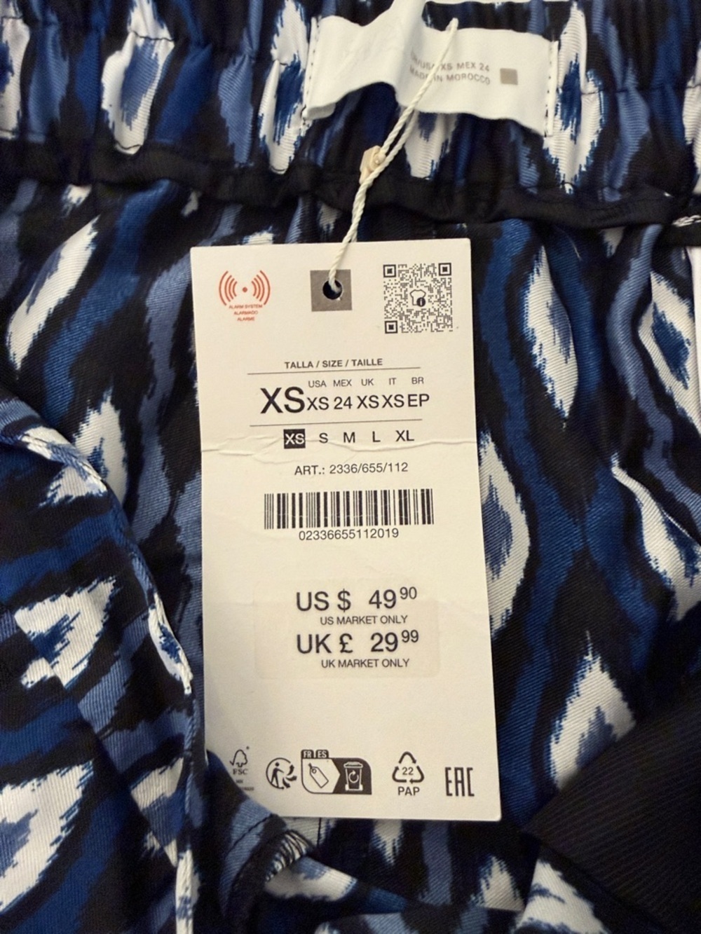 Zara Navy Blue and White Geometric Wide Leg Pants - Picture 6 of 10